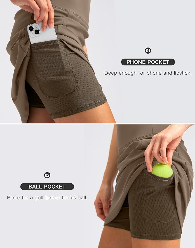 Women's 18" Skorts with 4 Side Pockets High Waisted Long Golf Skirt | Soft, Lightweight, Stretch, Breathable, Mesh Built-in Shorts, Athletic, Tennis, Dressy, Casual