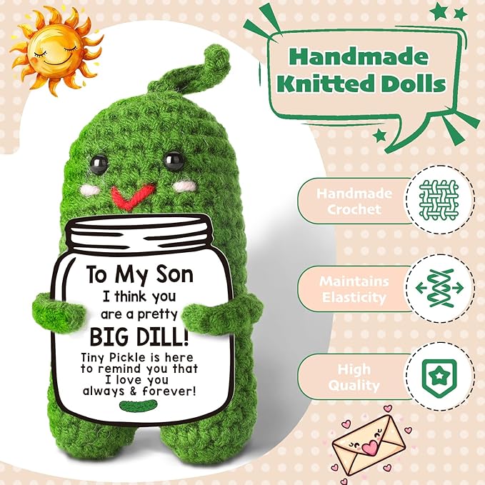 MAMAGIFTREE Funny Son Gifts Christmas Gifts for Son, Stocking Stuffers for Kids or Adults Son, Unique Son Gifts from Mom or Dad, to My Son Present, Son Birthday Gifts - Handmade Crochet Pickle