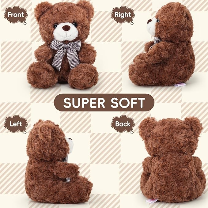 Brown Teddy Bear Stuffed Animal, Bear Gifts for Mom, Sister, Daughter, Girlfriend, 8″ Soft Stuffed Bear Plush Toy for Kids 3+, Teddy Bear Baby Shower Decorations, Birthday Xmas Gift (Brown)