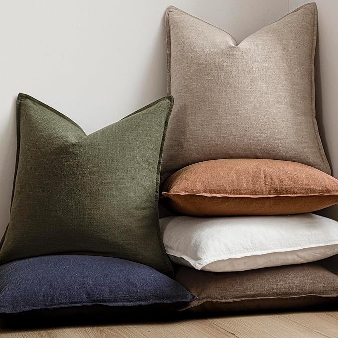 Foindtower Set of 2, Decorative Linen Solid Throw Pillow Covers Soft Accent Cushion Euro Case Boho Farmhouse Pillowcase for Chair Couch Sofa Bedroom Living Room Home Decor 18 x 18 Inch Natural Linen