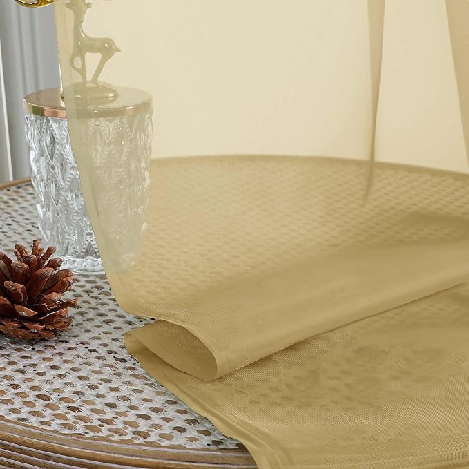 OWENIE Sheer Gold Curtains 108 Inches Long for Living Room Bedroom 2 Panels Set, Lightweight Airy Gold Sheer Curtain, Filmy Voile Rod Pocket, 2 PCS, Each 59" W x 108" L