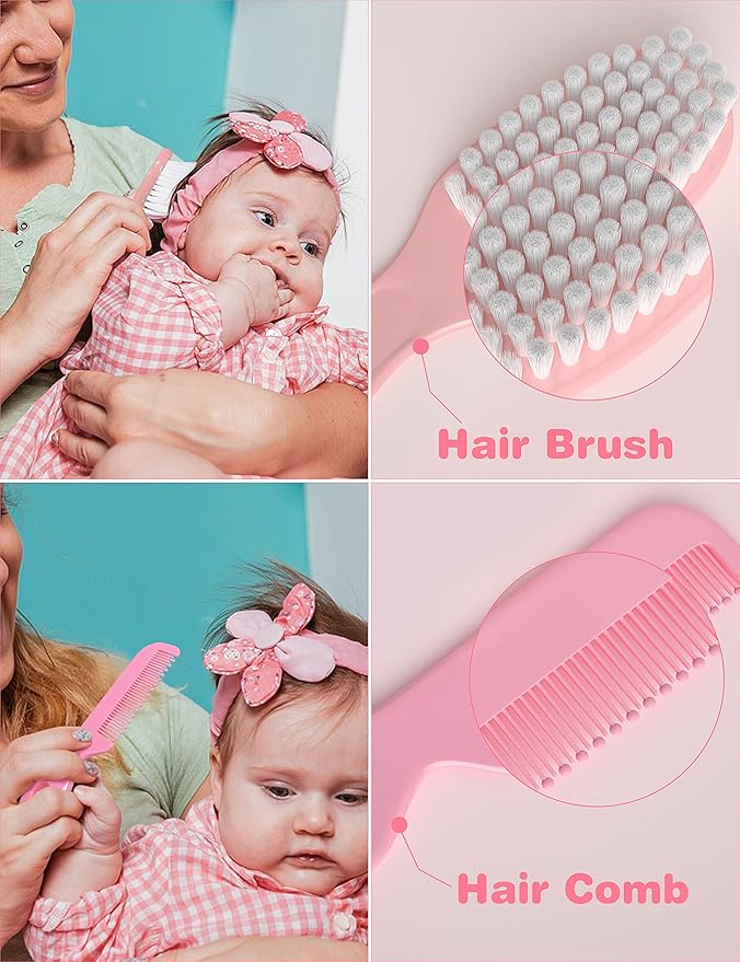 Baby Healthcare and Grooming Kit, 24 in 1 Baby Electric Nail Trimmer Set Newborn Nursery Health Care Set for Newborn Infant Toddlers Baby Boys Girls Kids Haircut Tools (0-3 Years+) (Pink)