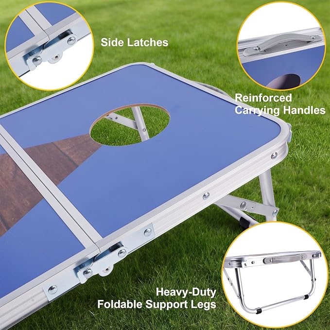 Juegoal Portable Cornhole Board Set for Kids Teens & Adults, 24x16 Inch Foldable Corn Hole Games with Bean Bags & Carry Bag, Lightweight Aluminum Alloy Travel Size Cornhole Set for Outdoor Games Beach