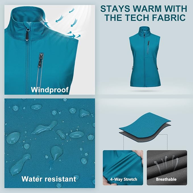 33,000ft Women's Lightweight Running Vest Outerwear with Pockets, Windproof Sleeveless Jacket for Golf Hiking Travel
