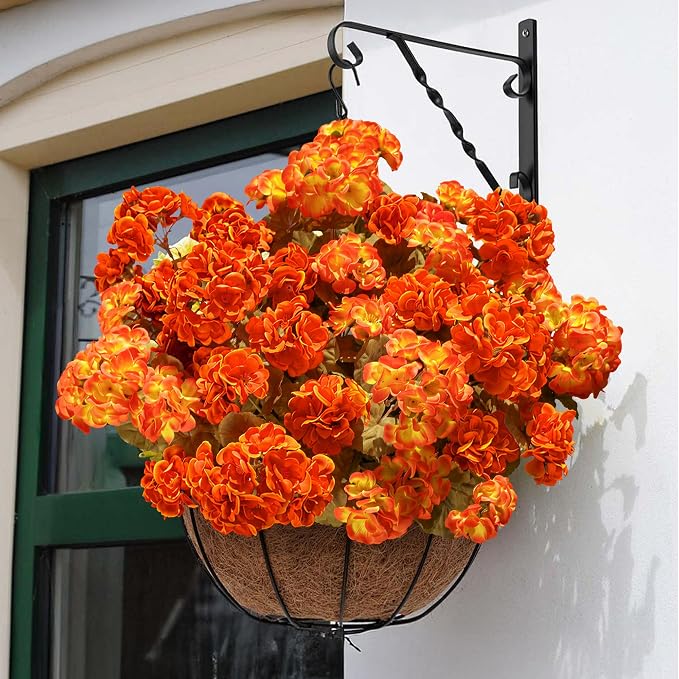 Fake Geraniums Artificial Flowers for Outdoors Fall Autumn Decoration, 6 Bundles Silk Geraniums Look Real Faux Fall Flowers Plants for Front Door Garden Planter Patio Balcony Yard Home Indoor, Mix