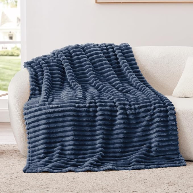 EXQ Home Gentle Soft Fleece Throw Blanket – Cozy Lightweight Blanket for Couch Bed – All-Season Warm Fuzzy Flannel Blanket for Women Mom Her – Gifts for Birthday(50"x60",Navy Blue)