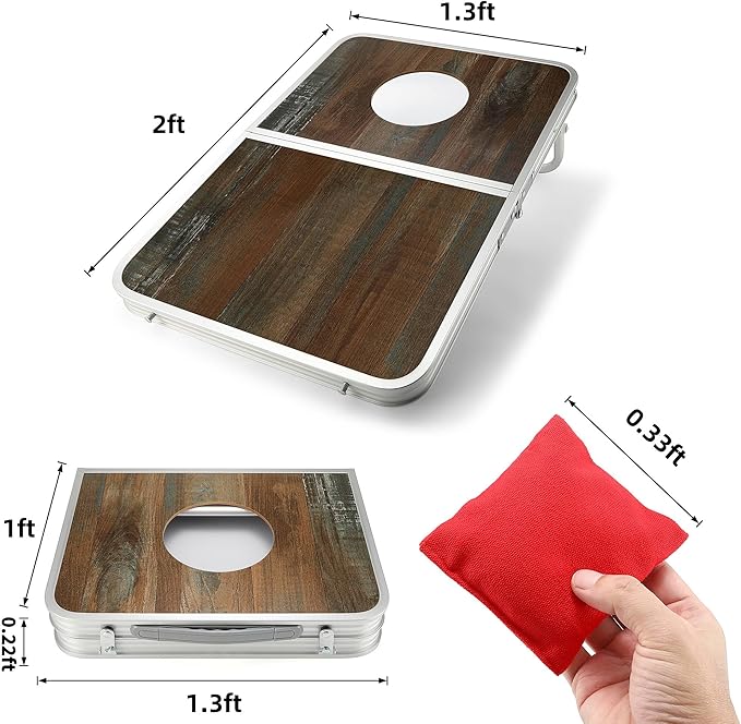 Portable Cornhole Board Set with Aluminum Alloy Edging,2x1.3ft Foldable Corn Hole Games for Adults and Family with 8 Bean Bags for Outdoor Backyard Travel Tailgate Camping