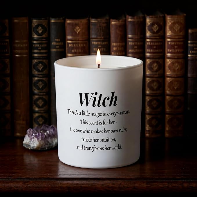 Witchy Scented Candles for Women, Funny Spiritual Scented Candles for Best Friend Birthday, Unique Self Care Boss Lady Mentor Present, 9.5oz Matte White Pine Wood Lid, Lavender Aromatherapy