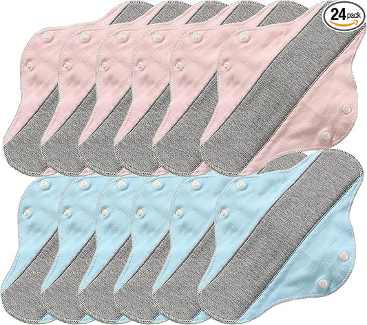6/12/24 Packs Reusable Incontinence Pads for Women - Reusable Leak-Proof Washable Incontinence Pads ((Blue+Pink)*6Packs)