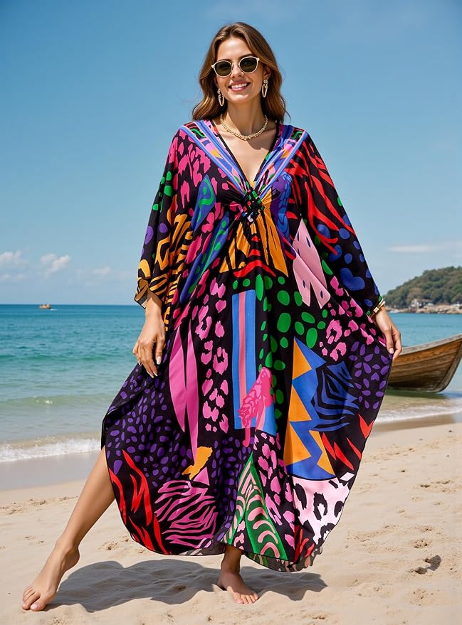 Mumu Dresses for Women Plus Size, Bohemian Kaftan Beach Cover Up Long Maxi Nightgown Soft Loungewear