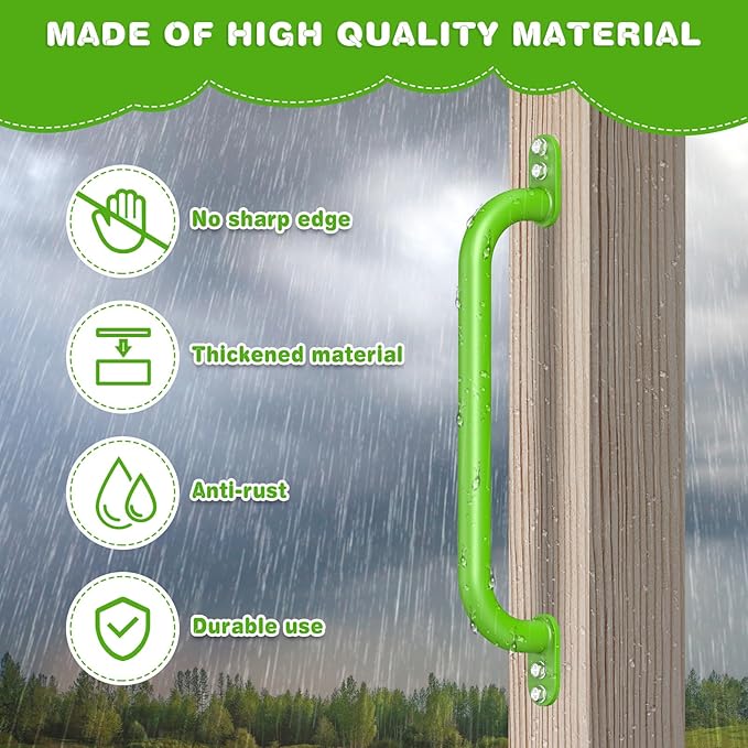 Dolibest 6 Pack 17-Inch Safety Handle, Heavy Duty Metal Safety Playground Handles, Indoor Monkey Bars, Playset Grab Handles for Kids Playhouse, Climbing Frame, Treehouse, Swing Set Accessories -Green
