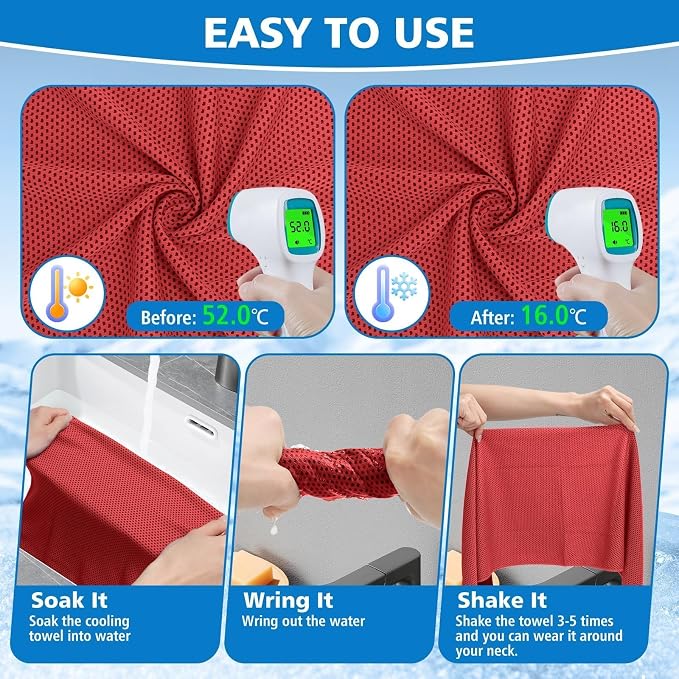 24 Pack Cooling Towels Bulk for Neck and Face 40"x12" Ice Cooling Sweat Rags Microfiber Soft Breathable Soft Chilly Towel for Yoga Golf Sport Running