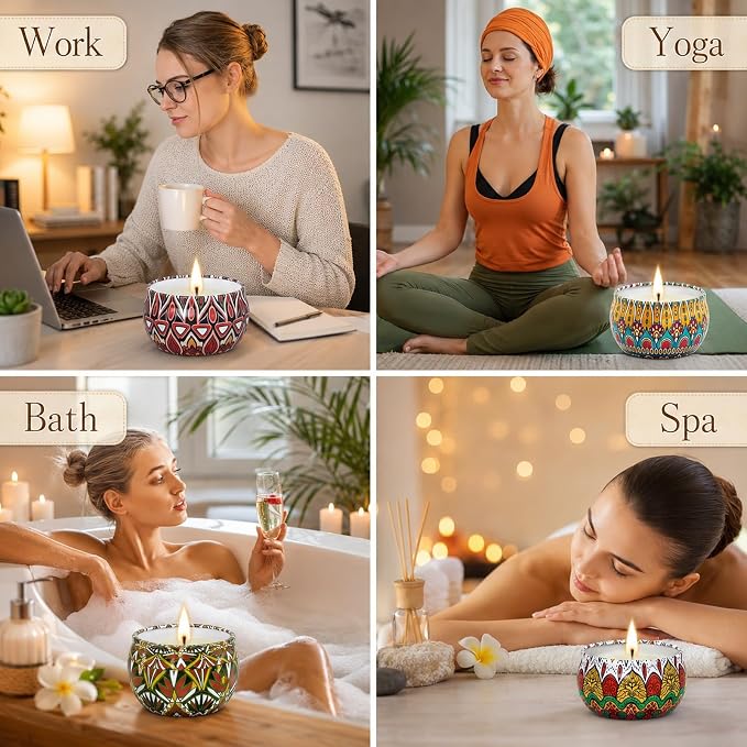 Scented Candles Gift Set, 18 Pack Soy Wax Blend Candles, 70 g Decorative Metal Candle Cans with Assorted Fragrances, Reusable Iron Candle Containers for Home, Bath, Spa, Yoga, Birthday Holiday Gifts
