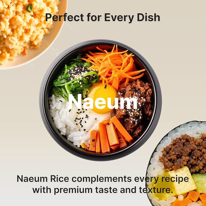 Naeum Premium Korean White Rice – Aromatic, Soft & Chewy Texture, Grown in Naju Korea, 2lb Vacuum-Sealed Pack