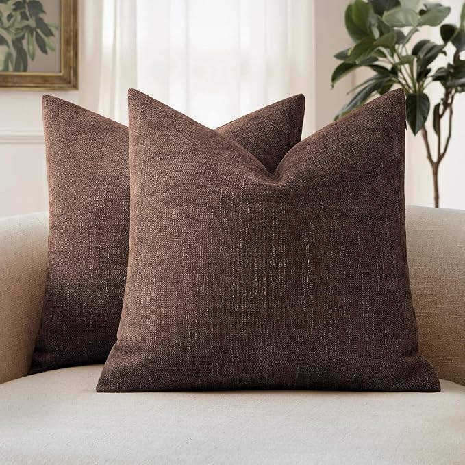 MIULEE Textured Chenille Throw Pillow Covers 18x18 Inch Red Brown | Pack of 2 Decorative Soft Throw Pillows, Solid Textured Cushion Covers, Modern Home Decor for Couch Sofa Bedroom Living Room