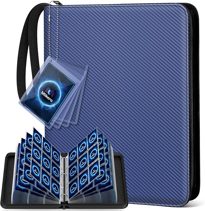 Mlikero Trading Card Binder, 9 Pocket Card Binder with Card Display Design, 720 Double Sided Pocket Collection Card Albums Fit for MTG, TCG, and Sports Cards(Blue)