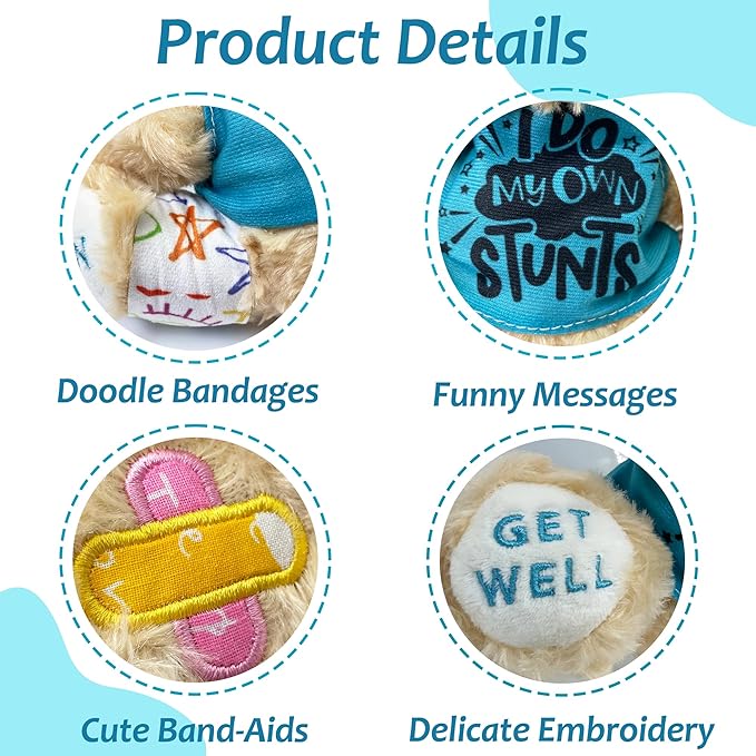 Broken Leg Gifts for Kids - Get Well Soon Bear Broken Leg Plush Stuffed Animal Toy Playful Get Well Soon Recovery Gifts, After Surgery Gift for Children Bandage Bear (I DO My OWN Stunts)