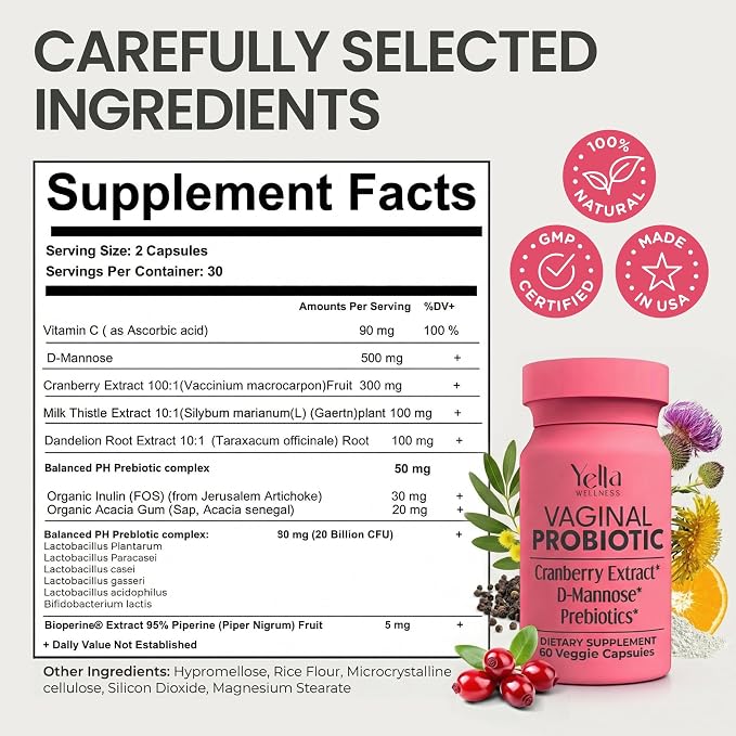 Vaginal Probiotics & Prebiotics for Women with Cranberry Extract | Supports Urinary Tract & PH Balance for Women | Probioticos Vajinal | Probiotics for Women's Vaginal Health- 60ct
