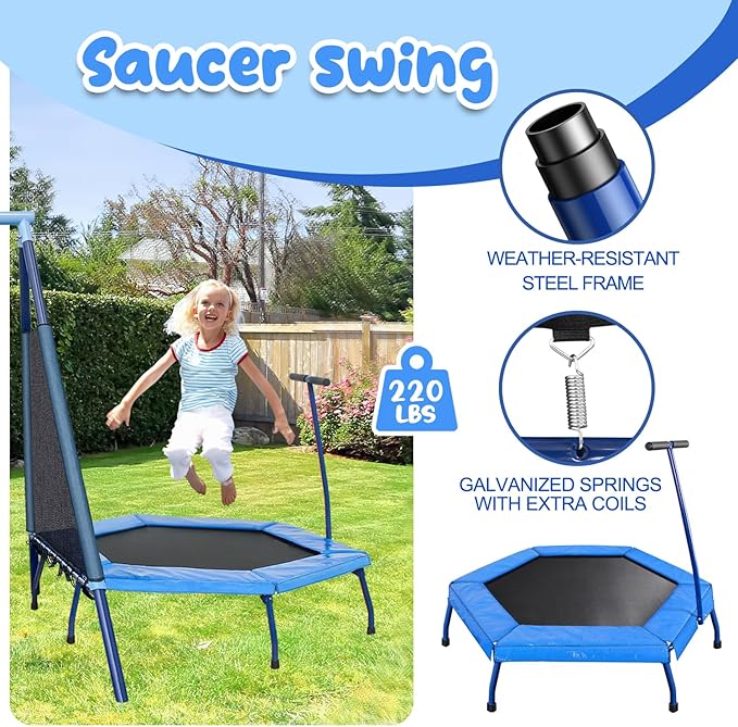 RoyaloveHeavy-Duty Metal Swing Set with 47" Trampoline, 2 Swing Seats & Platform Swings - Outdoor Playset for Kids and Adults, Backyard Playground Equipment