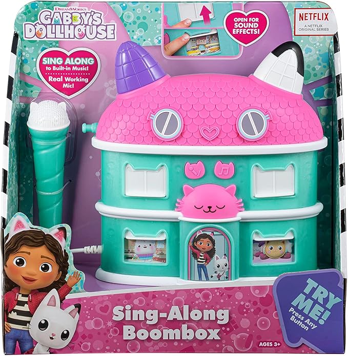 Gabbys Dollhouse Karaoke Microphone with Boombox for Fans of Toddler Toys, Kids Karaoke Machine with Built in Music (Gabbys Dollhouse)