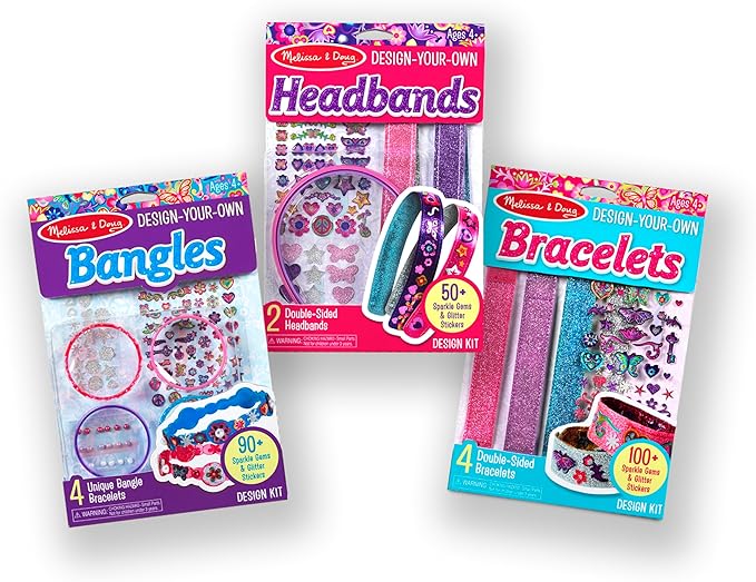 Melissa & Doug Design-Your-Own Jewelry-Making Kits - Bangles, Headbands, and Bracelets DIY Jewelry, Decorate with Stickers, Bracelet and Headband Crafting Set for Kids Ages 4+