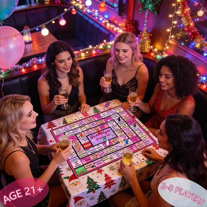 Girls Night Game Drinking Board Games, Party Interactive Drinking Game Playmat for Adult, Bachelorette Party Games Age 21+, 2-8 Players (Girls Night Game)