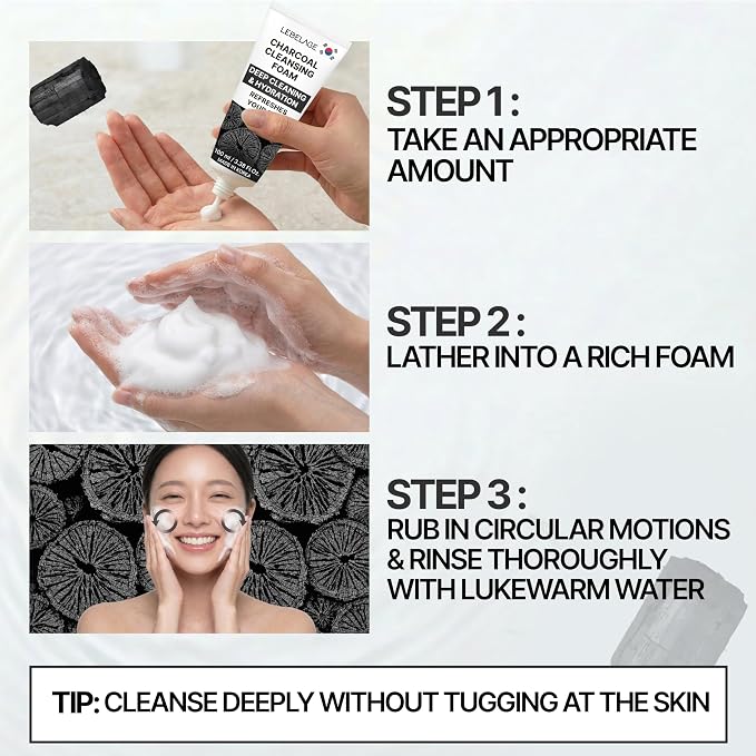 LEBELAGE Korean Charcoal Facial Cleanser 3.38 oz | Cleansing Foam Face Wash | Low pH Gentle Hydrating Daily Facial Cleanser Sensitive Skin | Deep Cleansing Foaming Cleanser, Pore Care-All Skin Types