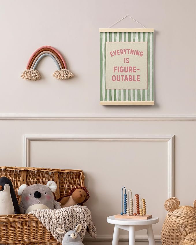 FGFK Preppy Pink and Green Everything Is Figureoutable Inspirational Framed hanging Canvas wall art Poster Prints office dorm room decor for women, Motivational posters decorations for home bedroom,12x16 Inch