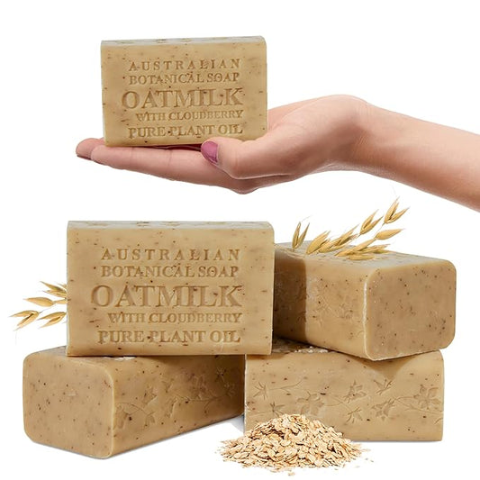 Australian Botanical Soap Oat Milk with Cloudberry – Triple Milled 6.6 oz Bar Soap with Shea Butter, Face Hand & Body Soap Bars, Pack of 4