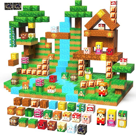 Magnetic Blocks Sensory Toys for Kids: Magnetic Building Blocks for Boys & Girls Ages 3+, Educational STEM Kids Toys for Creative Learning with 32 Patterns, Christmas Birthday Toddlers Gifts (100pcs)