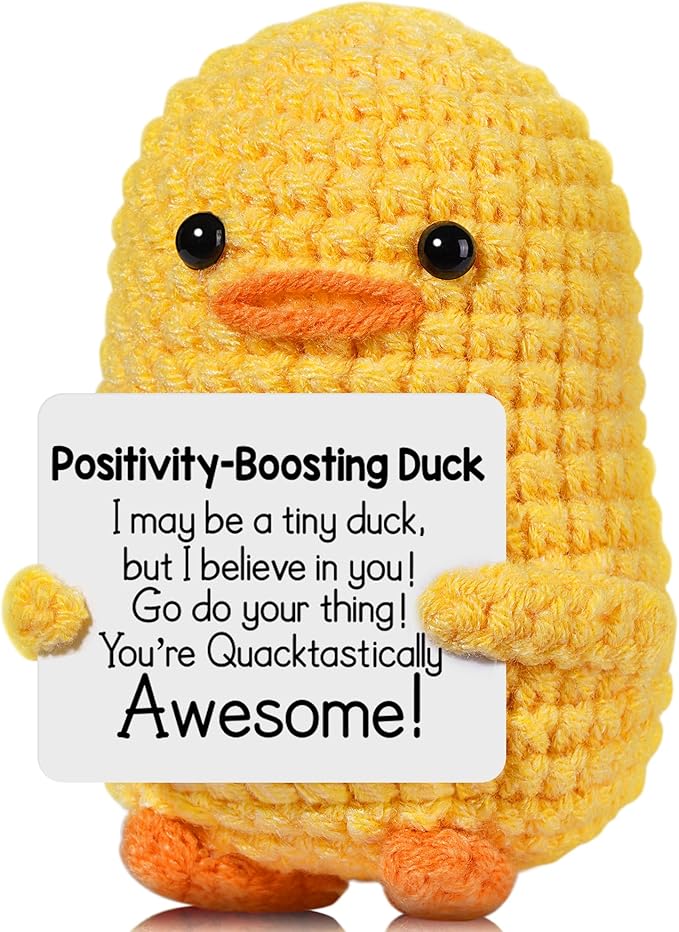 Positive Affirmation Companion Crochet Duck, Inspirational Crochet Animals Stress Anxiety Relief Toys, Handmade Mental Health Gifts for Women Men, Cute Desk Decor for Friends Coworkers Birthday