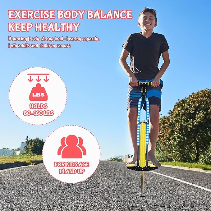Leitee 2 Pcs Pogo Stick, Suitable for 80-160 Lbs, Soft Foam Jump Stick, Easy Grip Handles, for Beginners Teens Adults Outdoor Exercise Body Balance Keep Healthy(Blue, Red)