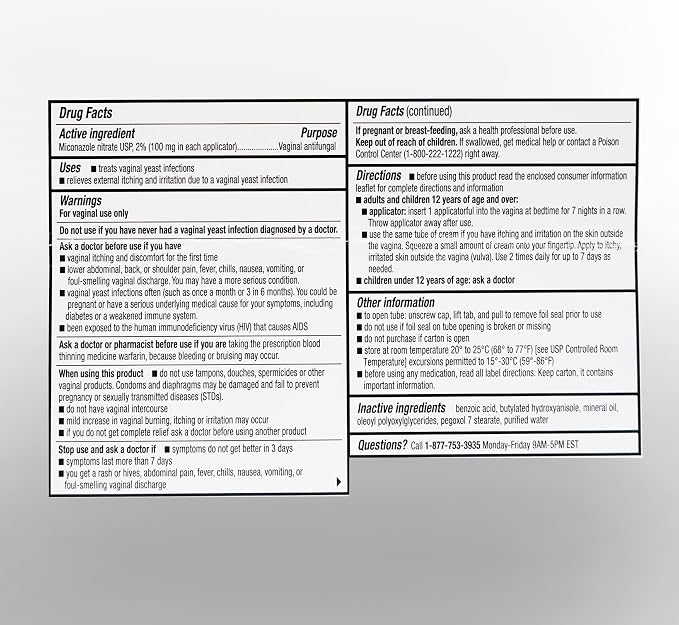 h2 pharma Miconazole 7 - Miconazole Nitrate Cream, USP 2%, 1.59 oz Tube