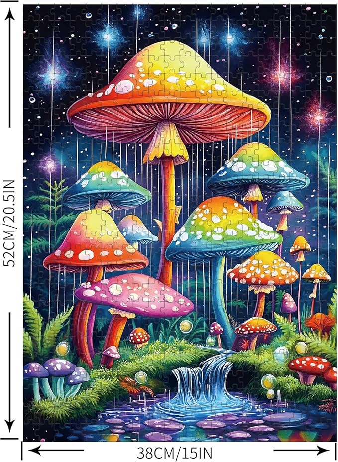 Puzzles for Adults 500 Pieces, Mushroom Jigsaw Puzzles - Starry Night Mushrooms, Impossible Glow in The Dark Puzzle for Seniors Family, 14.96x20.47 inches, 1:1 Poster, Letter on The Back
