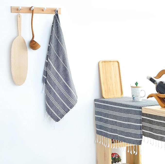 Cacala 100% Turkish Cotton Kitchen Tea Towels, Highly Absorbent Luxury Soft Quick Drying Dish Towel with Hanging Loop for Gym, Yoga, Bath, Sports, Cleaning and Kitchen (23 x 36), Black