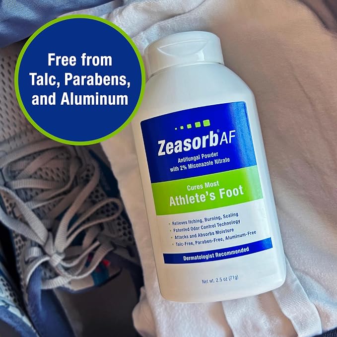 Zeasorb Super Absorbent AF Powder, Patented Odor Control Technology, with 2% Miconazole Nitrate and Soothing Aloe, Talc-Free, 2.5 oz Bottle