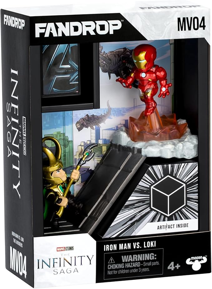 FANDROP MV04-Mavel Studios' The Avengers - Iron Man VS. Loki, FANDROP Combines an Epic Diorama, Artifacts & Scene Marker Creating A Display to Enhance Any Marvel Collection, 4 to Collect