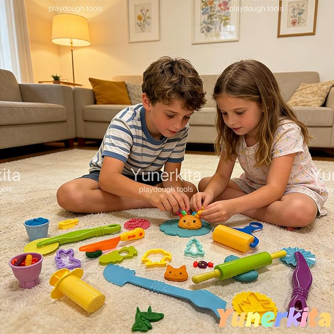 9PCS Dough Tools Set, Kids ABS Clay Molds Kit with Roller, Scissors & Cutters – Non-Toxic ASTM Certified, Toys for Toddlers Boys Girls Ages 3-8,No Clay Included