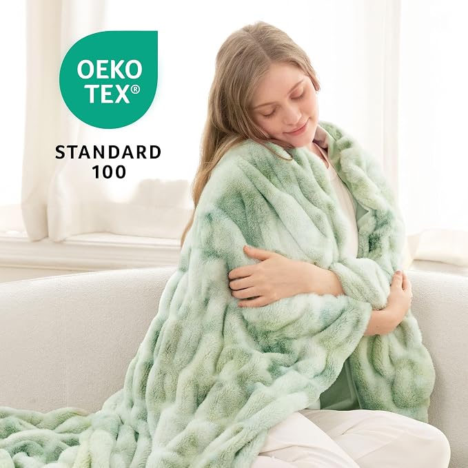 Ultra Soft Cozy Faux Fur Throw Blanket, Fuzzy Plush Thick Bubble Blanket, Luxury Fluffy Blanket for Couch, Sofa, Bedroom, and Living Room, 60x80 Inches,Tie-Dye Sage