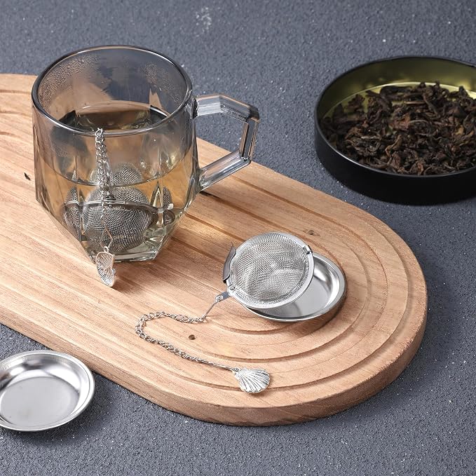 Tea Infuser Strainer Stainless Steel Loose Leaf Tea Steeper Ball with Extended Chain and Conch Seashell Charm, 2 Pack