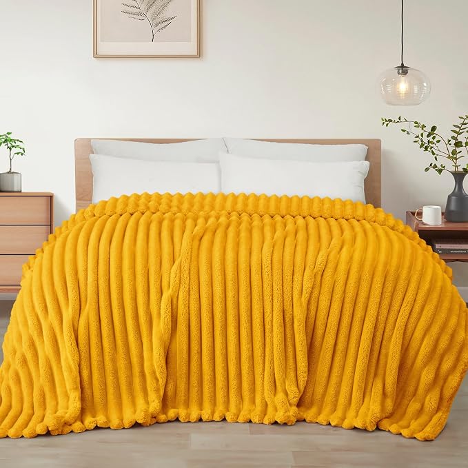 Exclusivo Mezcla Striped Queen Size Fleece Blanket for Bed, Couch, 90"x90" | Soft Breathable Cozy Bed Blankets, Lightweight Plush Fluffy Fuzzy Jacquard Decorative Blankets