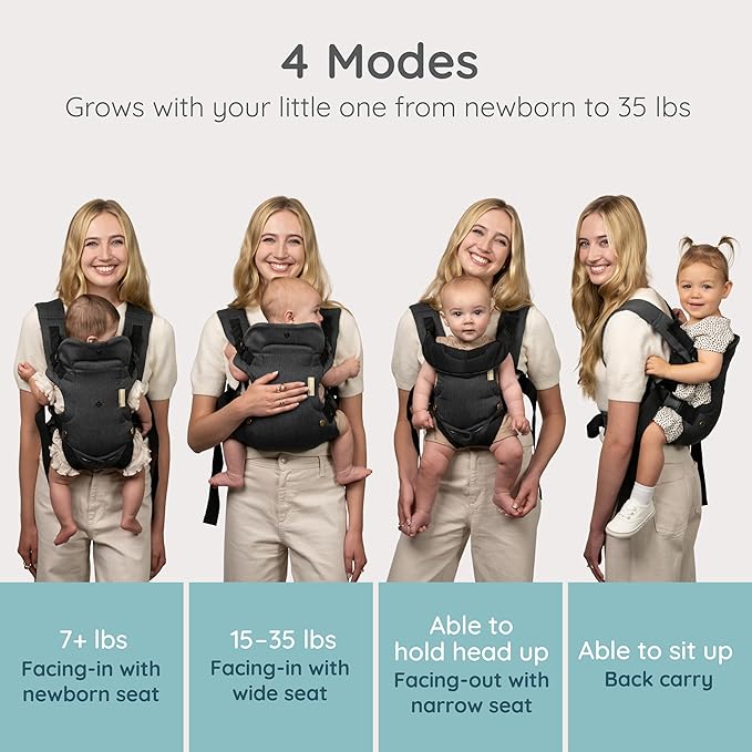 Infantino Flip Luxe 4-in-1 Convertible Baby Carrier, Ergonomic Infant to Toddler Carrier, Updated Lumbar Support, Premium Herringbone Fabric, Elevated Accents, Hands-Free Comfort, 7–35 lbs, Affogato