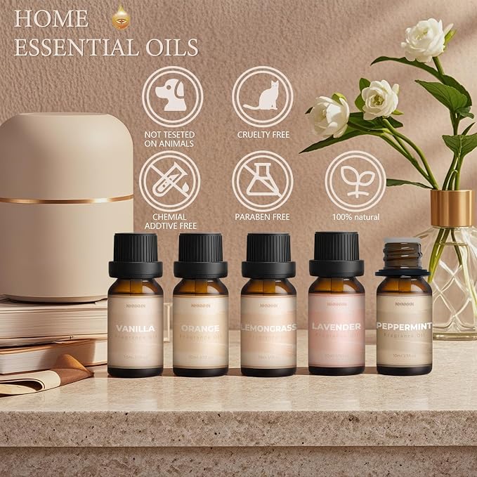 Essential Oils for Diffuser and Home, Top 6 Aromatherapy Oils Gift Set, Pure Aromatherapy Diffuser Oil with Eucalyptus, Peppermint, Lavender, Vanilla, Orange, Lemongrass