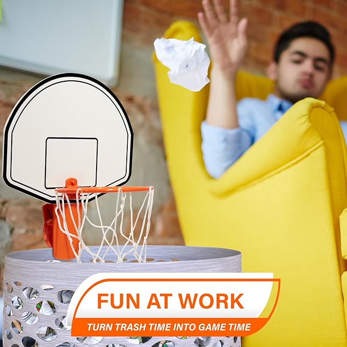 Mini Basketball Trash Can Hoop Set – Clip-On Hoop with Backboard, Inflatable Ball & Pump – Indoor Office Desk or Dorm Game for Kids & Adults, Fun Gift Idea for Home or Work