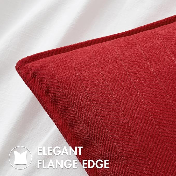 MIULEE Pack of 2 Red Decorative Chenille Pillow Covers 20x20 Inch | Soft Couch Throw Pillows,Farmhouse Cushion Covers with Elegant Design for Sofa,Bedroom,Living Room,Spring Home Decor