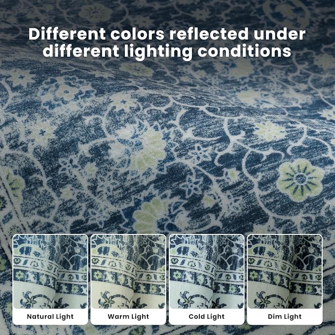 Washable Rugs 8x10 Area Rugs for Living Room,Bedroom,Dining Room- Soft Low Pile Stain Resistant Carpet with Non-Slip Rubber Backing,Large Vintage Area Rug for Farmhouse Nursery Home Office Decor
