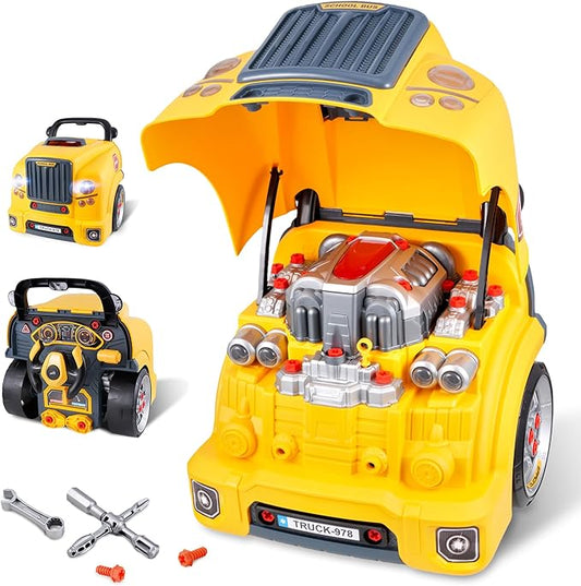 Interactive Truck Engine Toy with Removable Parts - Lights, Sounds, and Fun for Young Mechanics -Unleash Their Creativity and Motor Skills with This Truck Engine Toy (Yellow)