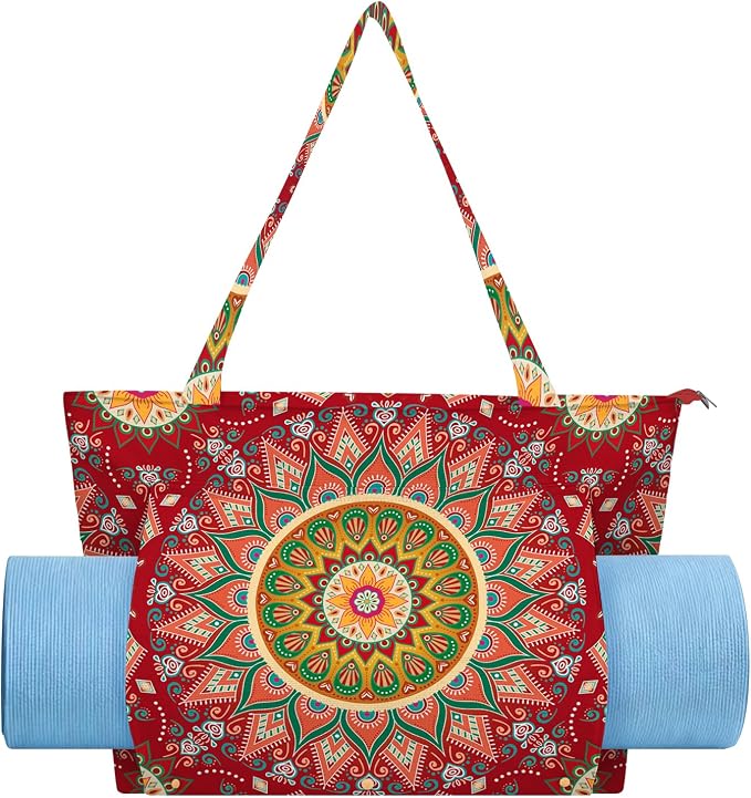 Mandala Yoga Mat Bag Large Yoga Bags and Carrier Fits All Your Stuff Yoga Tote Bags with Zipper Pocket Pilates Bag