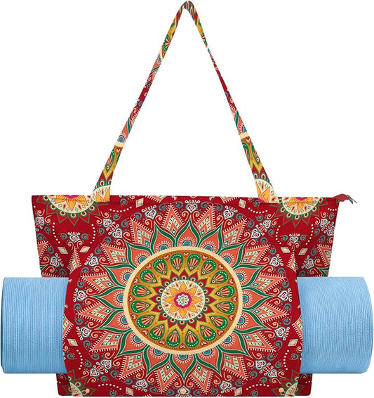 Mandala Yoga Mat Bag Large Yoga Bags and Carrier Fits All Your Stuff Yoga Tote Bags with Zipper Pocket Pilates Bag