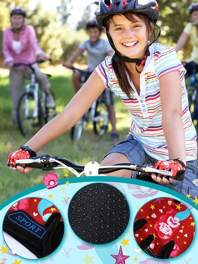 Boao 3 Pairs Kids Half Finger Bike Gloves Non-Slip Breathable Adjustable Birthday Gift for Boys Girls for Bike Workout